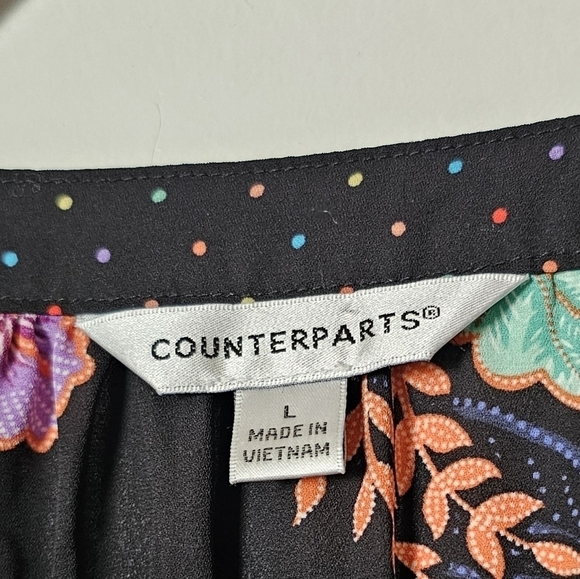 Counterparts pullover multicolored polka dot floral v-neck flowy blouse Size L - Picture 7 of 8